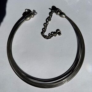 Silver Tone Multi-strand Wire Choker Necklace